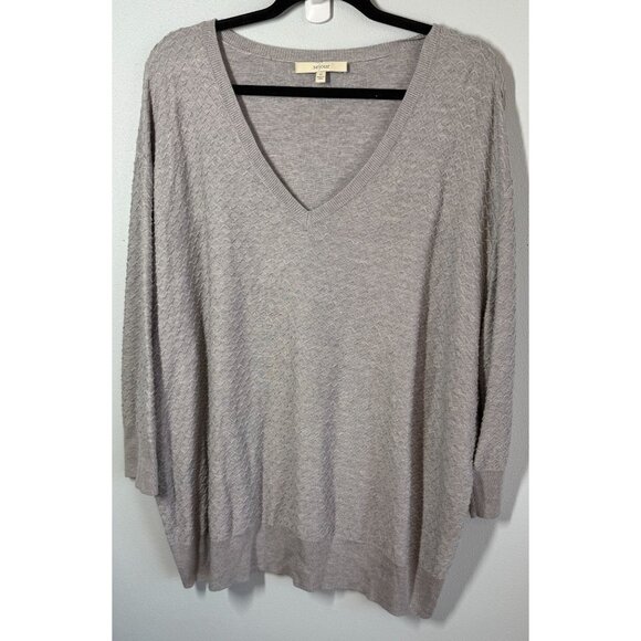 Sejour Womens Textured V-Neck Sweater 3X Gray Relaxed Minimalist Casual Layering - Picture 1 of 11